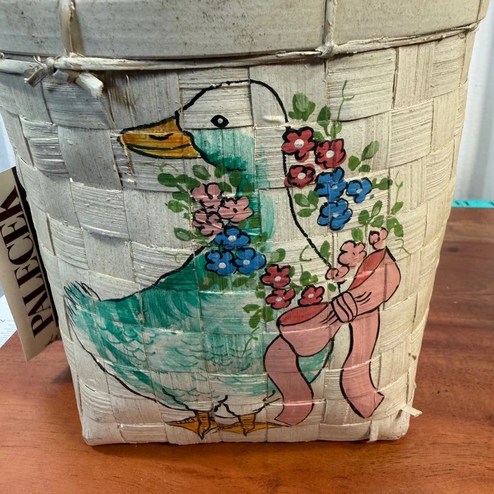 Palecek San Francisco Woven Duck Baskets Hand Painted Floral Pair Cream Set of 2